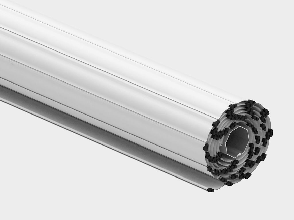 Рольставни на витрину из одностенного экструдированного решетчатого роллетного профиля RHE56GM 13 Рольставни на витрину из одностенного экструдированного решетчатого роллетного профиля RHE56GM 13