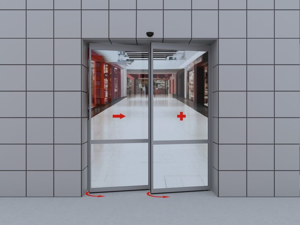 Комплект автоматической раздвижной двери (одна подвижная и одна неподвижная створки антипаника) для привода AD-SP 3 Комплект автоматической раздвижной двери (одна подвижная и одна неподвижная створки антипаника) для привода AD-SP 3